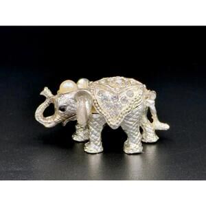 🐘 Sparkling Crystal Lucky Elephant Trinket Box Keepsake Faux Pearl & Rhinestone
